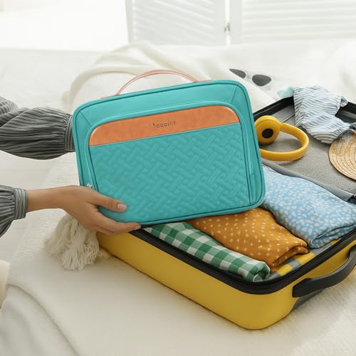 Travel Hanging Toiletry Bag for Women (Blue / Large*1 + Leak Proofing Bottle Covers*8)