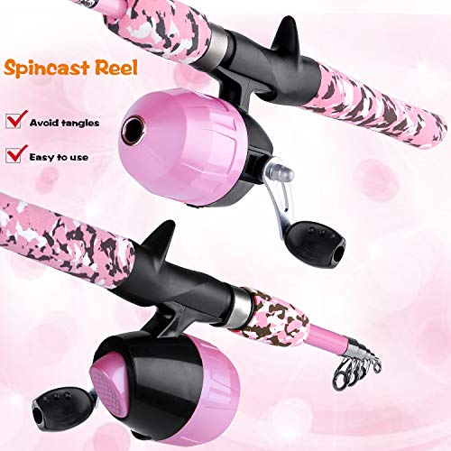 Kids Fishing Pole (Camo Pink / 4.92 ft)