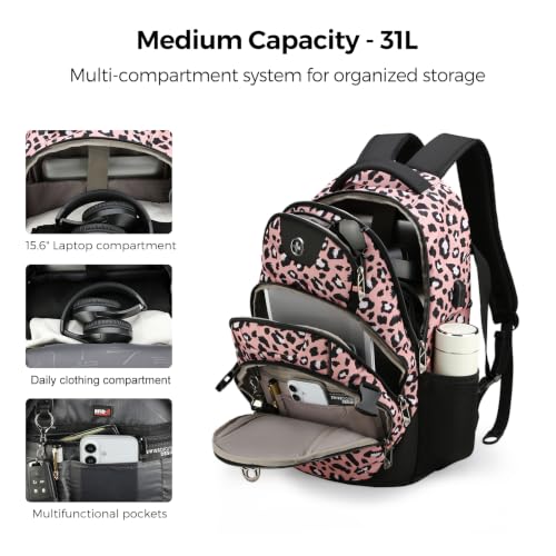 Design Backpack for Men with USB Charging Port SD803 (Pink Leopard / Standard)