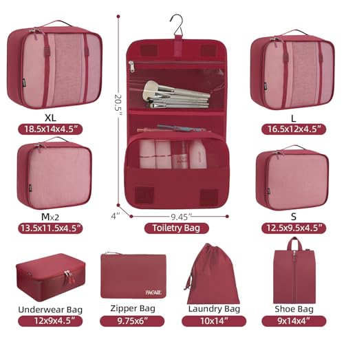 10 Set Packing Cubes Various Sizes Packing Organizer for Travel Accessories Luggage Carry On Suitcase (10-Burgundy / 10 Set-full Mesh)