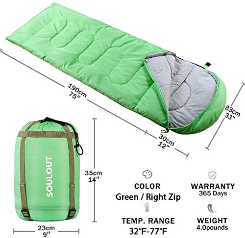 3 4 Season Sleeping Bag for Adults & Teens (Green / 87*33)