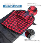 0 Degree Sleeping Bag Cotton Flannel Winter Cold Weather for Adults XXL Sleeping Bag 4 Season Big and Tall with Pillow Compression Sack (Black_L)