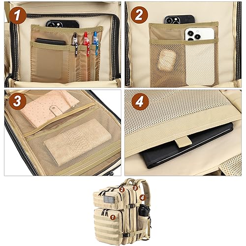 Military Tactical Backpack for Men and Women 45L Army 3 Days Assault Pack Bag Large Rucksack with Molle System Cream (Cream)