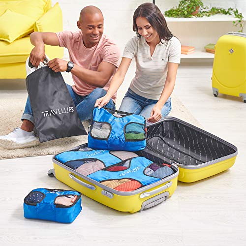 Travel Packing Cubes 5 pcs Luggage Organizer Set for Bag & Suitcase (Blue)