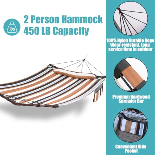12FT 2 Person Hammock with V Shaped Spreader Bar (Coffee Stripes)