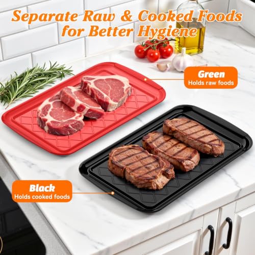 Grilling Prep & Serve Trays for Party Set of 6 (Black & Red)