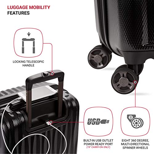 7272 Energie Expandable Hardside Luggage with Spinner Wheels and TSA Lock (3-Piece Set (19/24/27) / Black)