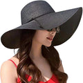 Women Twine Wide Brim Straw Hats Big Floppy Summer Hat Foldable Roll up Cap Beach Sun Hat UPF 50+ (Black)