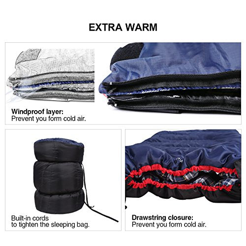 Cotton Flannel Sleeping Bag for Camping (Blue with 4lbs filling)