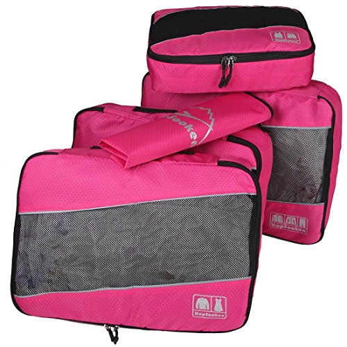 5 Set Packing Cubes for Travel Large Suitcase Luggage Organizer Bags Travel Accessories Vacation 4 Cubes 1 Laundry Pouch Bag (Rose)