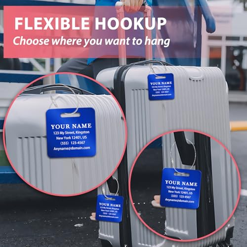 Personalized Metal Luggage Tags (Square Blue)