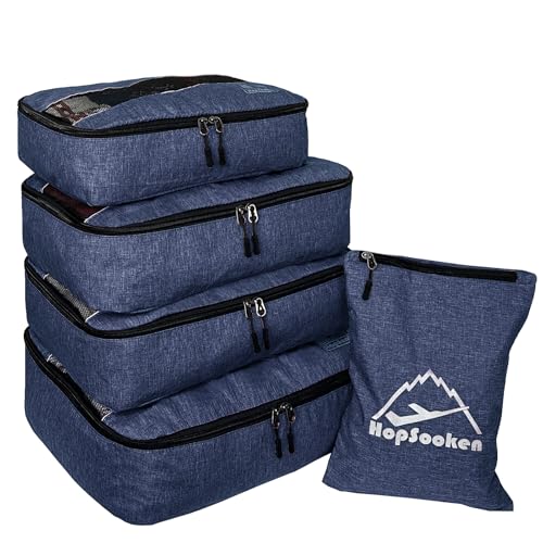 5 Set Packing Cubes for Travel Large Suitcase Luggage Organizer Bags Travel Accessories Vacation 4 Cubes 1 Laundry Pouch Bag (Snow Darkblue)
