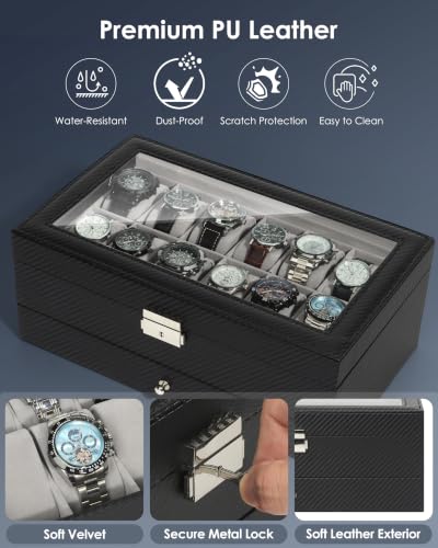 Mens Watch Box Jewelry Organizer (Black + Gray / 12-slot)
