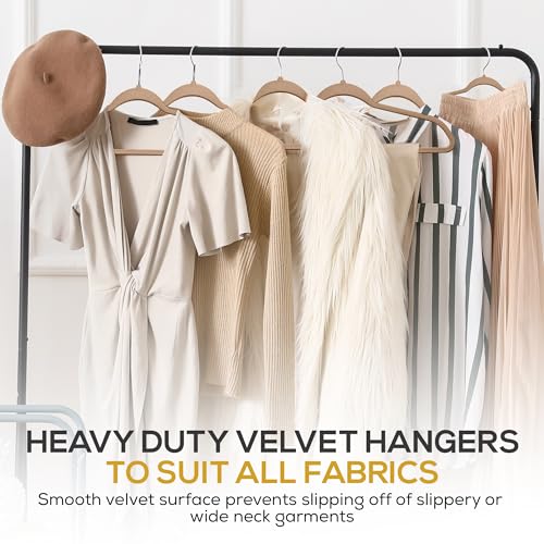 50 Pack New Premium Quality Velvet Hangers Ultra Thin Non Slip Adult Felt Space Saving Hangers for Closet Heavy Duty Coat Pants Dress Hangers 360° Swivel Hook Hold Upto 10 lbs Warm Taupe (Warm Taupe / 50 Pack)