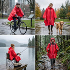 Rain Poncho Jacket Coat Hooded Zipper Style for Women (One Size / Red)