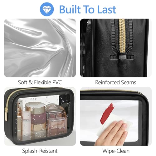 Clear Makeup Bag (2 Pack Black / Hybrid Traveler (1 Large & 1 Medium - Soft))