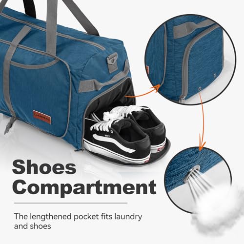 40L Foldable Duffle Bag for Travel Men & Women Carry On 22"x14"x9" Airline Approved (Aegean Blue / 40L)