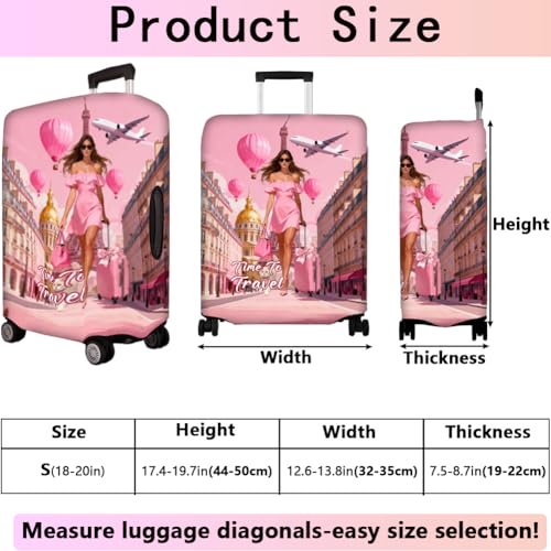 Pink Suitcase Cover Women Carry on Luggage Cover Polyester Washable Baggage Sleeve Anti Scratch Durable Dust (Human)