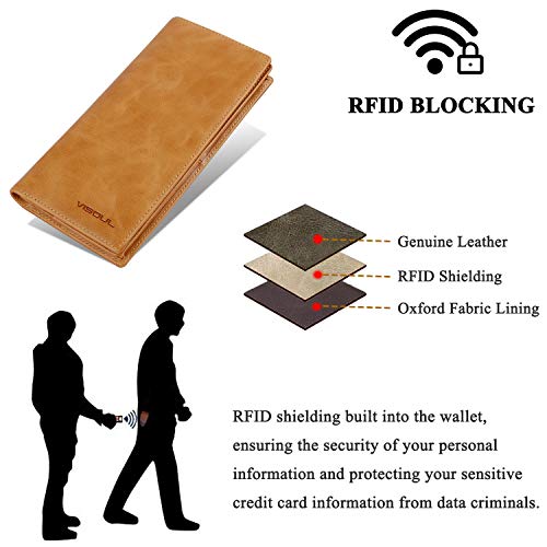 Leather Checkbook Cover Wallet for Men with RFID Blocking (Tan)