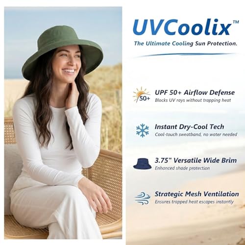 UVCoolix Women's UPF 50+ Wide Brim Cooling Sun Hat (X-Large / Green)