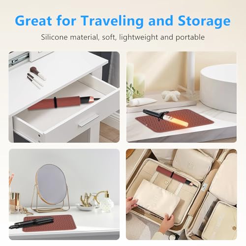 Heat Resistant Mat Oversize Curling Iron Mat Silicone Hot Hair Tools Mat for Hair Straightener (Brown)