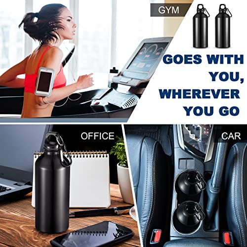 10 Pcs Aluminum Water Bottle 20 oz Reusable Bottles Lightweight Leak Proof Aluminum Sports Travel Bottles with Twist Cap Buckle for Gym (Black)