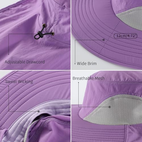 Outdoor UPF50+ Sun Hat Wide Brim Mesh Fishing Hat with Neck Flap (Large-X-Large / Purple)