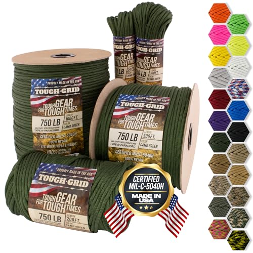 750 Paracord 100% Nylon (Camo Green / 1000 Ft.)