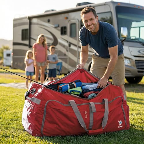 Travel Duffle Bag for Women & Men. Extra Large Foldable Duffel Bags (140L / Red)