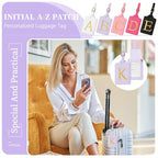 Personalized Initial Luggage Tags for Suitcase (Purple Leather,glod Letter / K)
