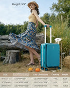 20 Inch Top Opening Carry On Luggage with Cup Holder and USB Ports (Caribbean Blue / 20 Inch Pro)