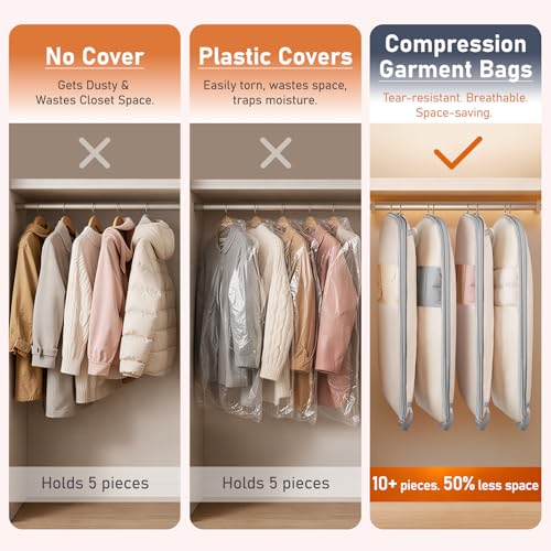 Garment Bags for Hanging Clothes 10" Gusseted (Beige / 43" x 10"2 Pack)