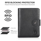 Polare Luxury RFID Blocking Leather Passport Holder Travel Wallet For Men and Women (Black with AirTag Slot(Snap Version))