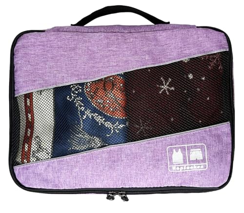 5 Set Packing Cubes for Travel Large Suitcase Luggage Organizer Bags Travel Accessories Vacation 4 Cubes 1 Laundry Pouch Bag (Snow Purple)