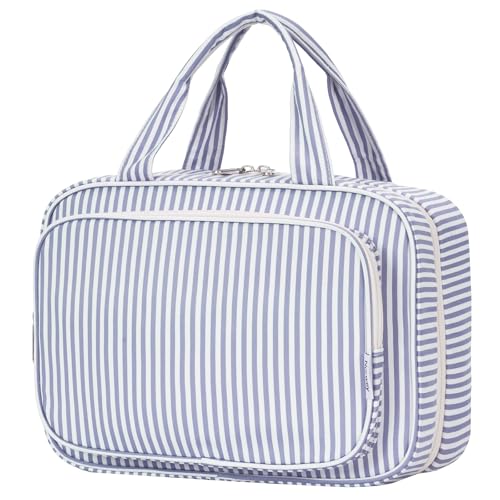 Travel Toiletry Bag for Women (C-Greyish Blue Stripe / Large)