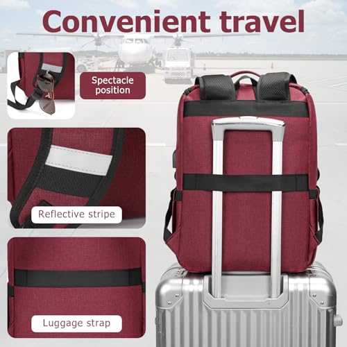 Vintage Backpack Travel Laptop Backpack with usb Charging Port for Women & Men College Backpack Fits 15.6 Inch Laptop Red Brown (Red&brown)
