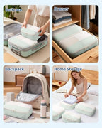 Packing Cubes for Travel (Mint Green Stripe / 7 Set)