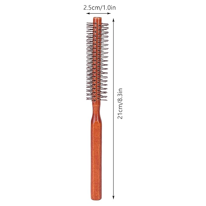 Round Styling Hair Brush for Women Men, Small Curling Roller Hairbrush with Wooden Handle, Static Free Detangling Brush for Blow Drying Curling Straightening, Practical Styling Tool for Hairdresser