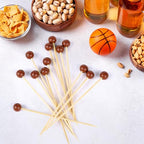 100 Pieces Basketball Decorative Sports Ball End Cocktail Skewers 4.7 Inch Bamboo Cocktail Picks Wooden Decorative Fruit Toothpicks for Appetizers Bar Drink Fruit Sandwich Buffet Party Supplies (Basketball)