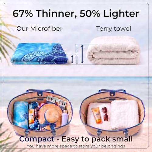 4 Pack Microfiber Beach Towel Oversized 71x32 Blue Turtle Bulk (4 Pack Different Turtles / X-Large (32x71 inches))