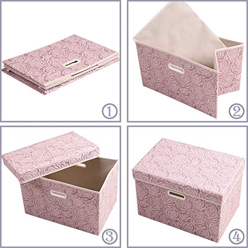 Collapsible Storage Boxes with Lids [5 (Pink / Medium(5-Pack))