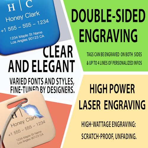 Stainless Luggage Tags for Suitcases 4 Pack (Steel Blue Circle)