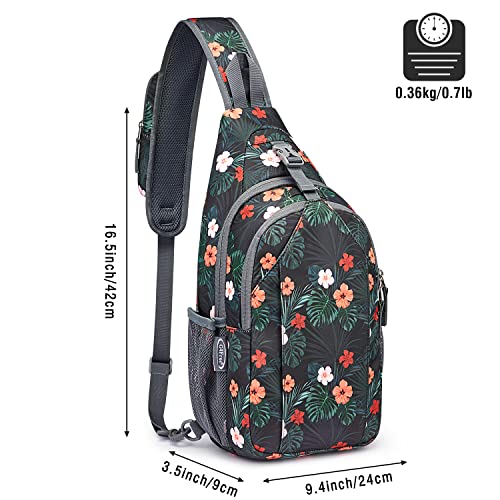 Sling Bag for Men Women (Black Base Flora)