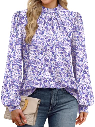 Long Sleeve Shirts for Women Fall Outfits for Women 2026 Business Casual Tops Blouses Dressy Casual Early Fall Fashion Clothing School Outfits for Teachers Work Clothes Trendy (06 - Light Purple Floral / XX-Large)