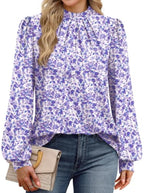 Long Sleeve Shirts for Women Fall Outfits for Women 2026 Business Casual Tops Blouses Dressy Casual Early Fall Fashion Clothing School Outfits for Teachers Work Clothes Trendy (06 - Light Purple Floral / XX-Large)