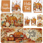 10 Pcs Fall Pumpkin Kitchen Decor Set Kitchen Towels Pot Holders Oven Mitts and Rugs Set Thanksgiving Towels for Baking Cooking BBQ Autumn Home (White, Orange / Maple Leaf)