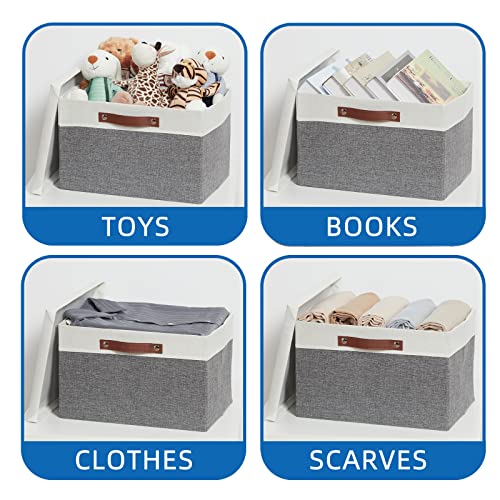 Collapsible Storage Bins Storage Boxes with lid (15×11×9.5 / White&Grey)