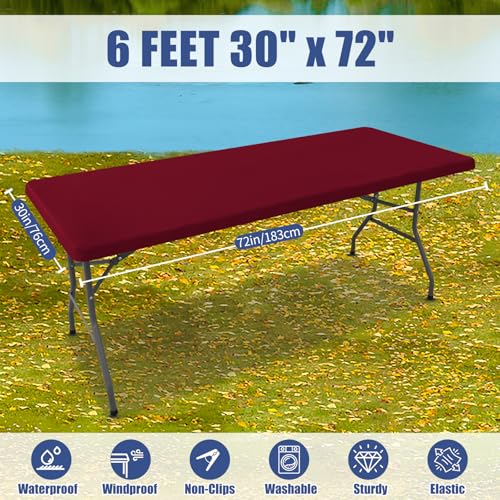 2 Pack Rectangle Spandex Fitted Table Cloth (Wine Red / 72" x 30" (Rectangular))