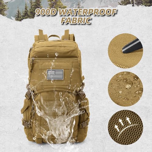 35L Military Tactical Backpack for Men (Khaki / Medium-35L)