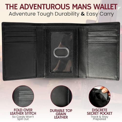 RFID Leather Trifold Wallets for Men ID Window (Rich Black)